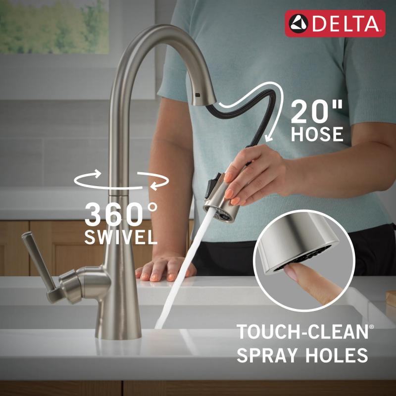DELTA Boyd Single Handle Pull-Down Kitchen Faucet with Soap Dispenser and ShieldSpray Technology — Spotshield Stainless
