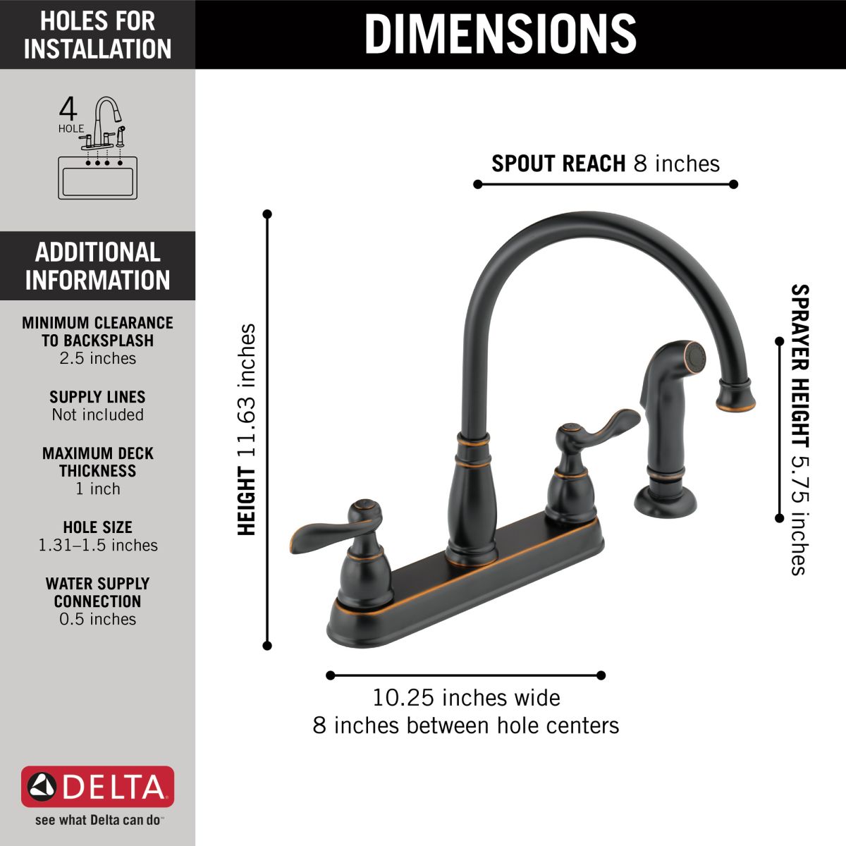 DELTA Windemere Two Handle Kitchen Faucet — Oil Rubbed Bronze