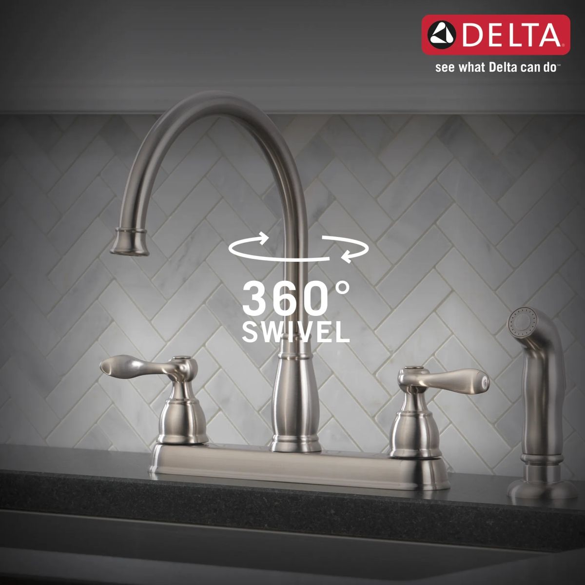 DELTA Windemere Two Handle Kitchen Faucet — Stainless