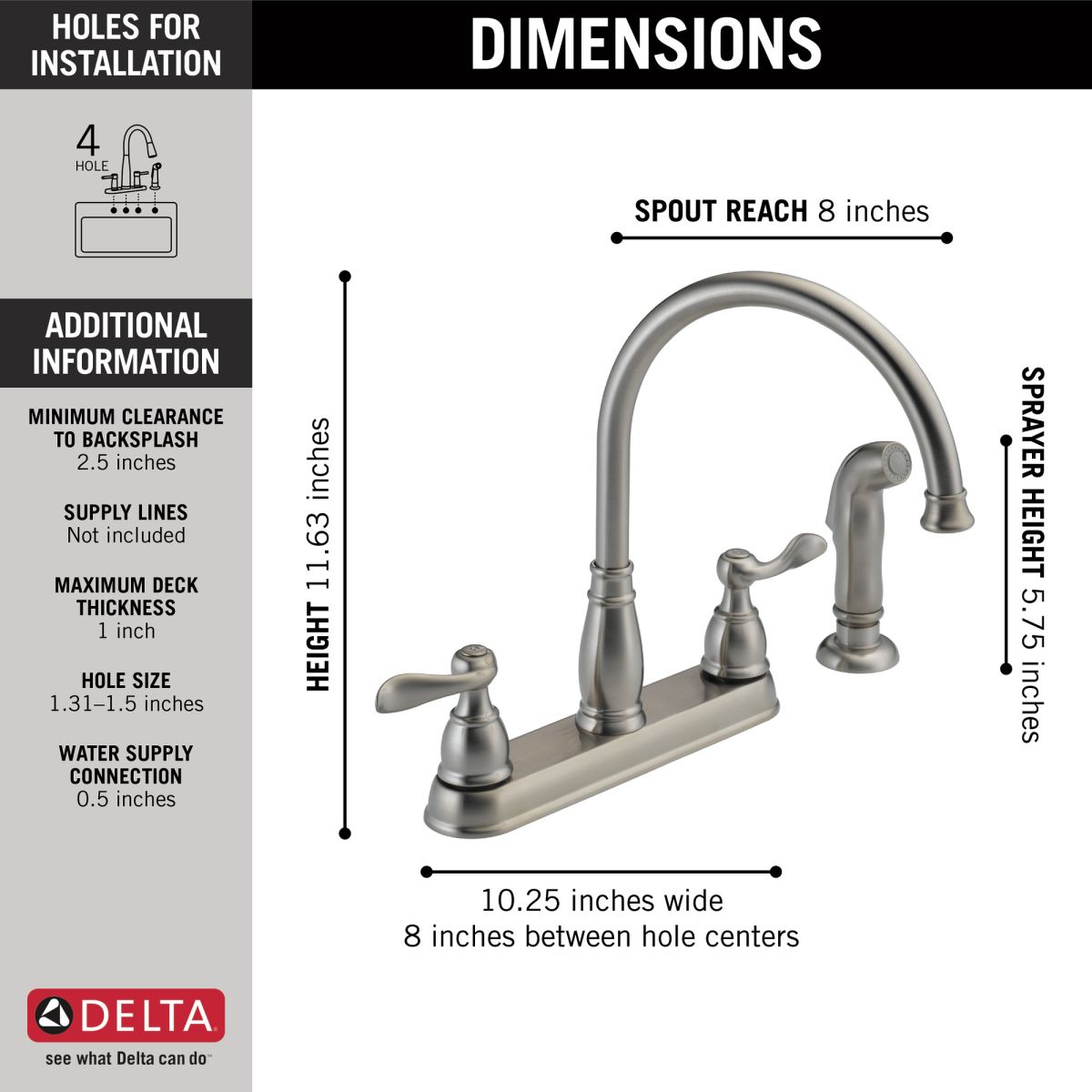 DELTA Windemere Two Handle Kitchen Faucet — Stainless