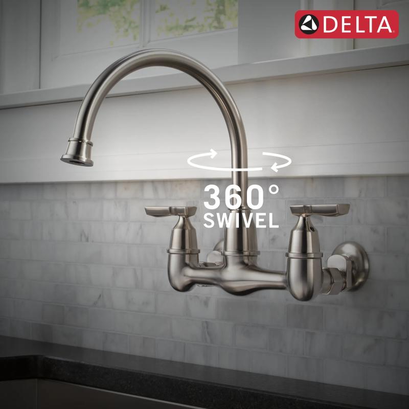 DELTA Corin Two Handle Wall Mounted Kitchen Faucet — Stainless
