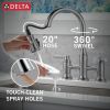DELTA Renaldi Two Handle Pull-Down Bridge Kitchen Faucet — Lumicoat® Arctic Stainless