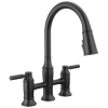 DELTA Renaldi Two Handle Pull-Down Bridge Kitchen Faucet — Matte Black