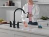 DELTA Renaldi Two Handle Pull-Down Bridge Kitchen Faucet — Matte Black