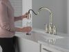 DELTA Renaldi Two Handle Pull-Down Bridge Kitchen Faucet — Lumicoat® Polished Nickel