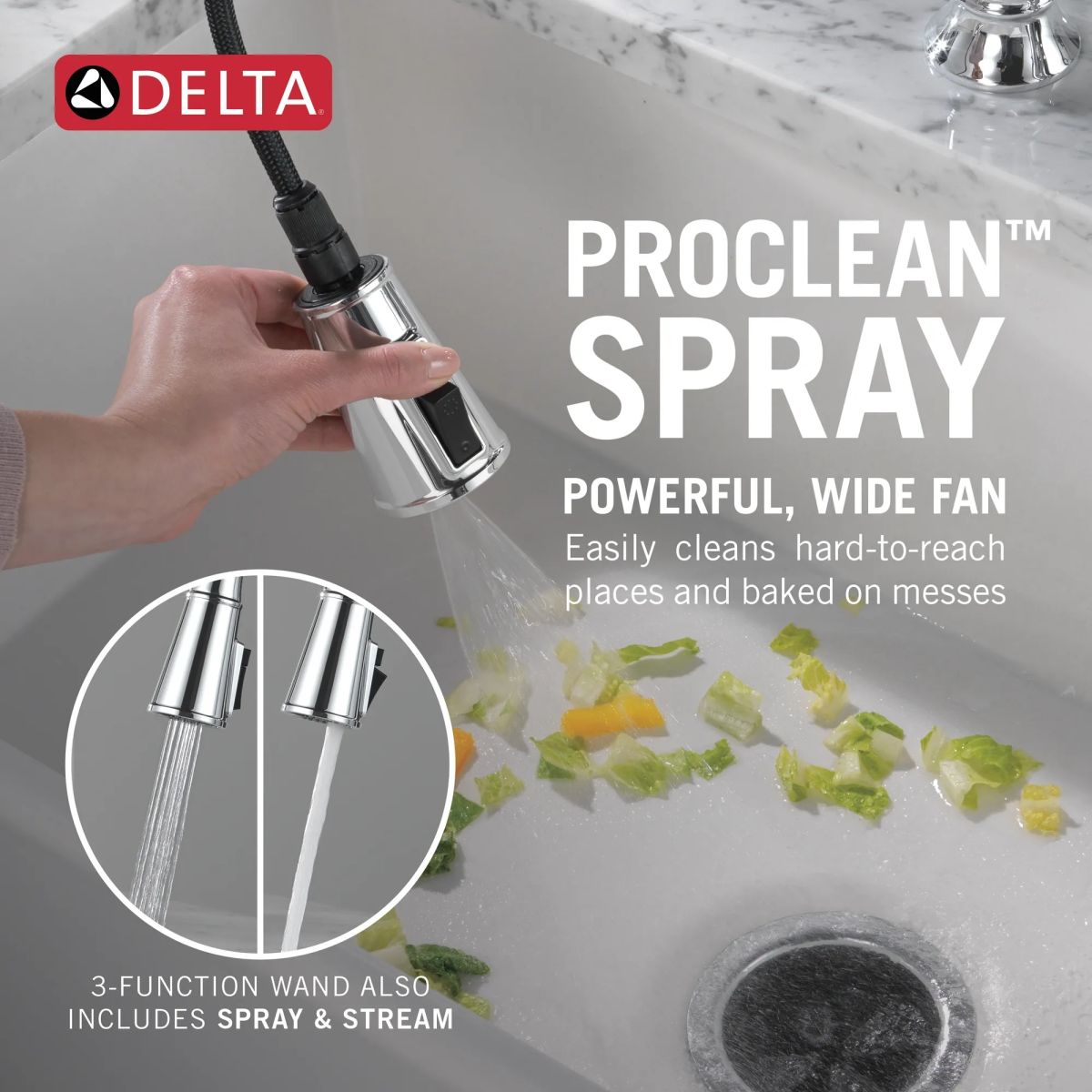 DELTA Renaldi Two Handle Pull-Down Bridge Kitchen Faucet — Lumicoat® Chrome