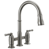 DELTA Broderick Two Handle Pull-Down Bridge Kitchen Faucet — Black Stainless