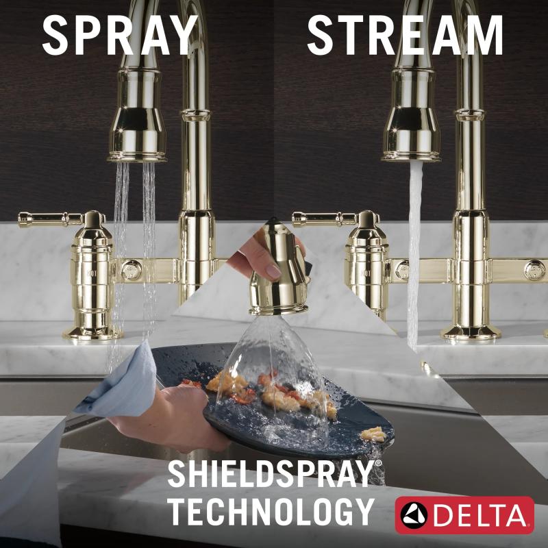 DELTA Broderick Two Handle Pull-Down Bridge Kitchen Faucet — Polished Nickel