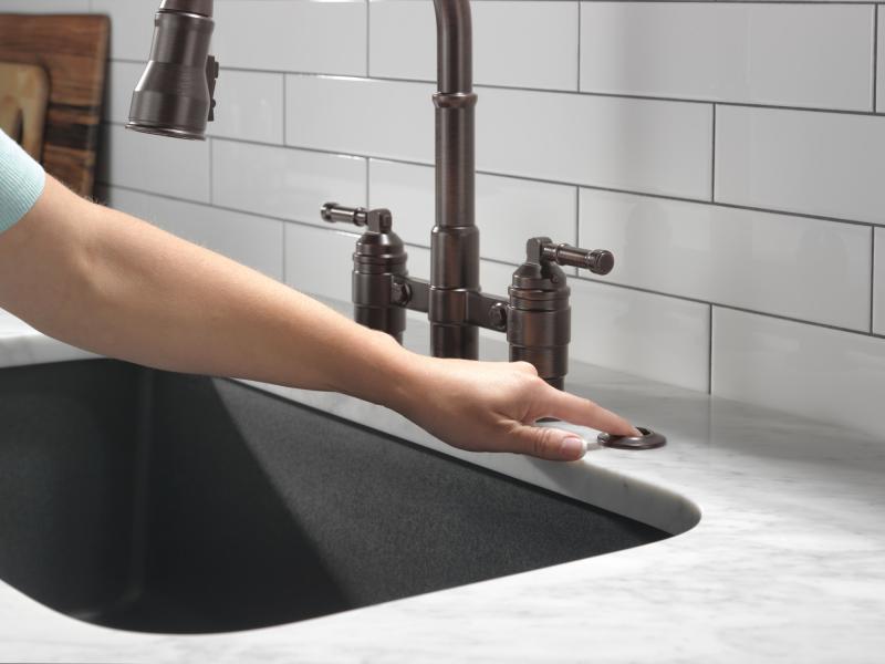 DELTA Broderick Two Handle Pull-Down Bridge Kitchen Faucet — Venetian Bronze