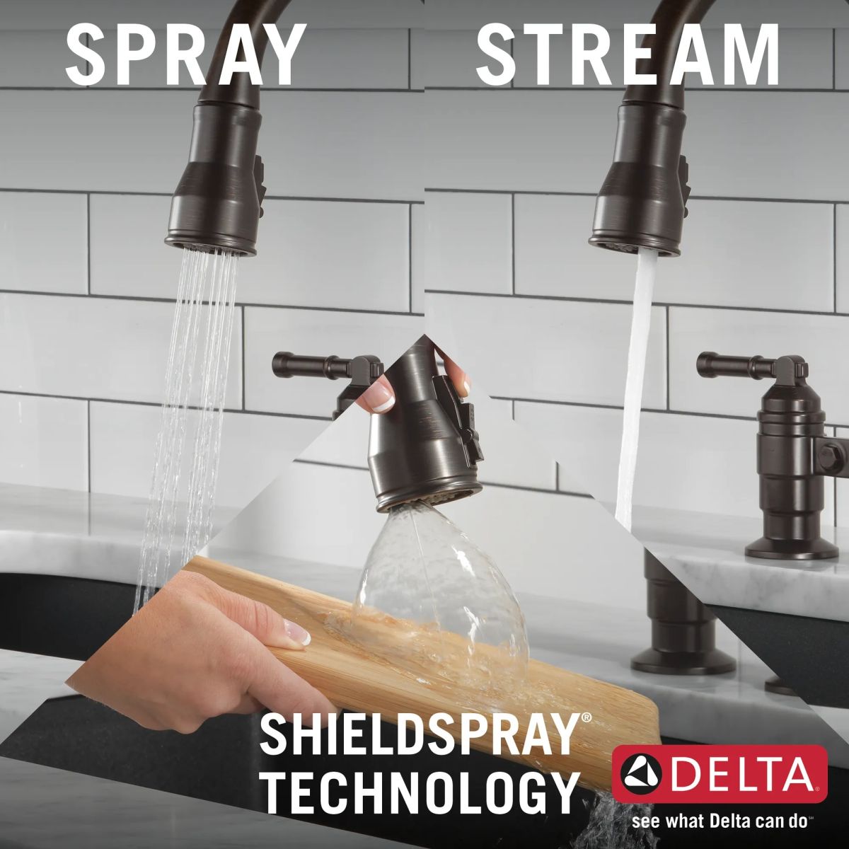 DELTA Broderick Two Handle Pull-Down Bridge Kitchen Faucet — Venetian Bronze