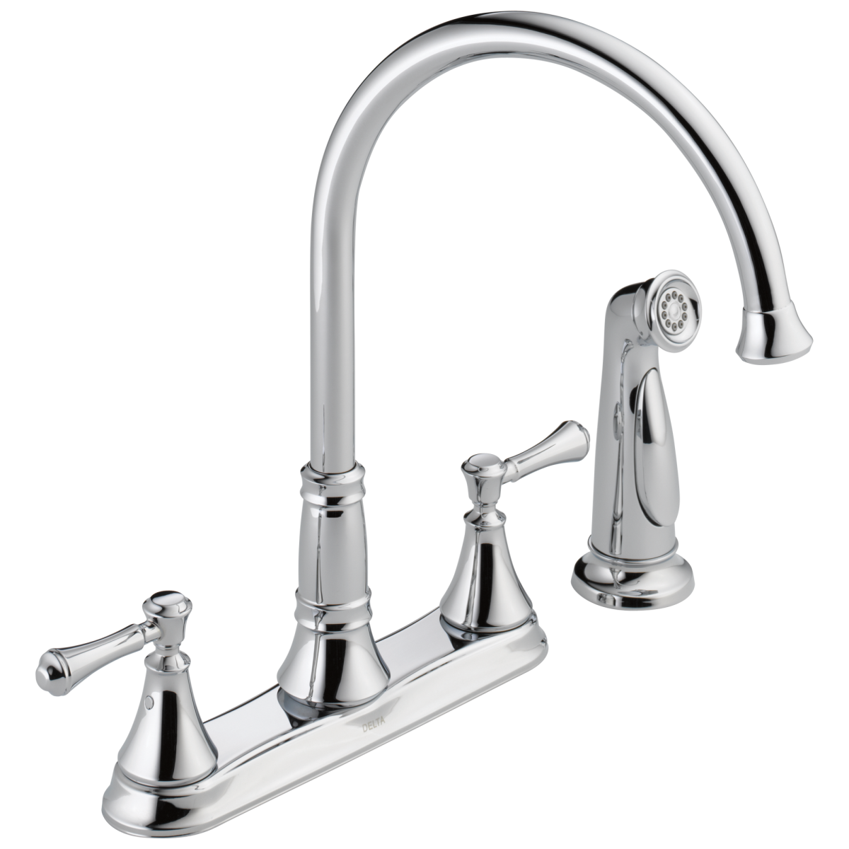 DELTA Cassidy Two Handle Kitchen Faucet with Spray — Chrome