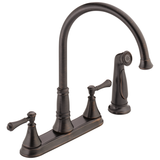 DELTA Cassidy Two Handle Kitchen Faucet with Spray — Venetian Bronze