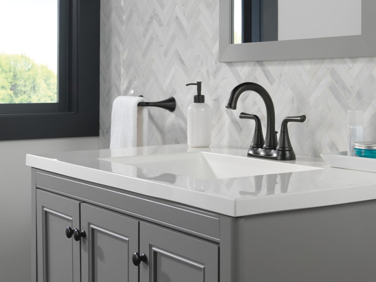 DELTA Kayra Two Handle Centerset Bathroom Faucet — Matte Black