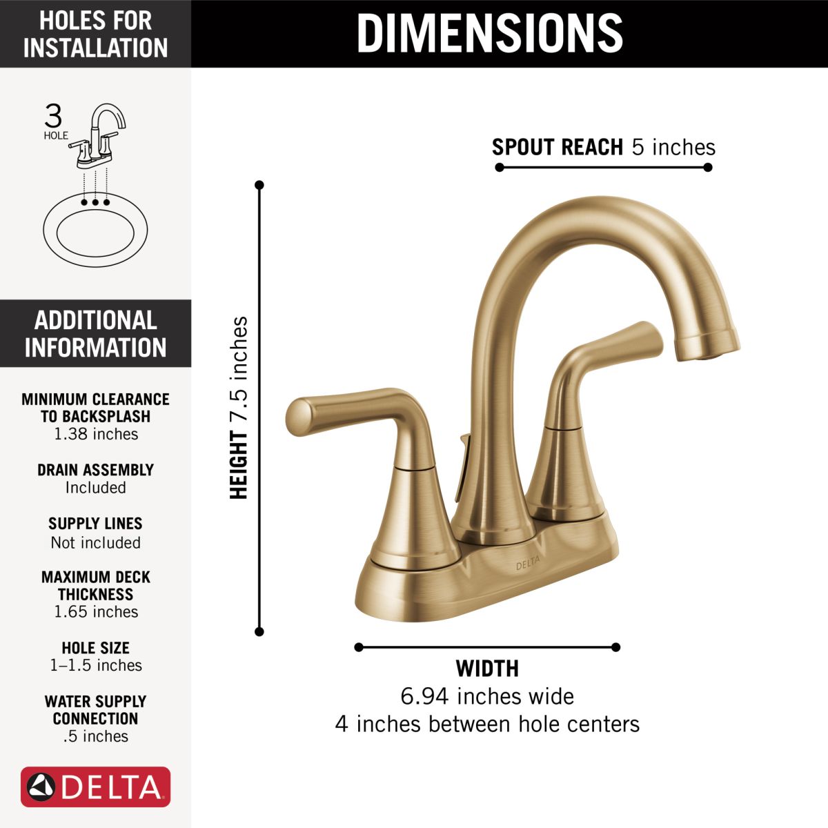DELTA Kayra Two Handle Centerset Bathroom Faucet — Champagne Bronze