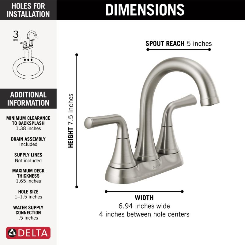 DELTA Kayra Two Handle Centerset Bathroom Faucet — Stainless