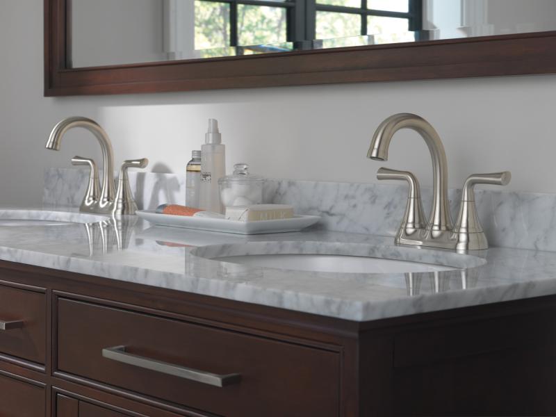 DELTA Kayra Two Handle Tract-Pack Centerset Bathroom Faucet — Stainless