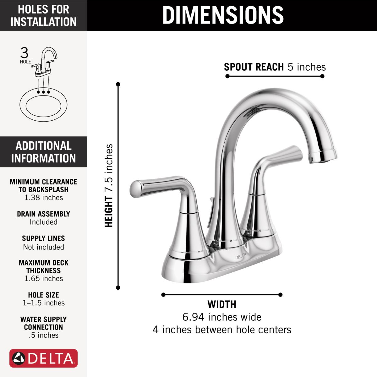 DELTA Kayra Two Handle Tract-Pack Centerset Bathroom Faucet — Chrome