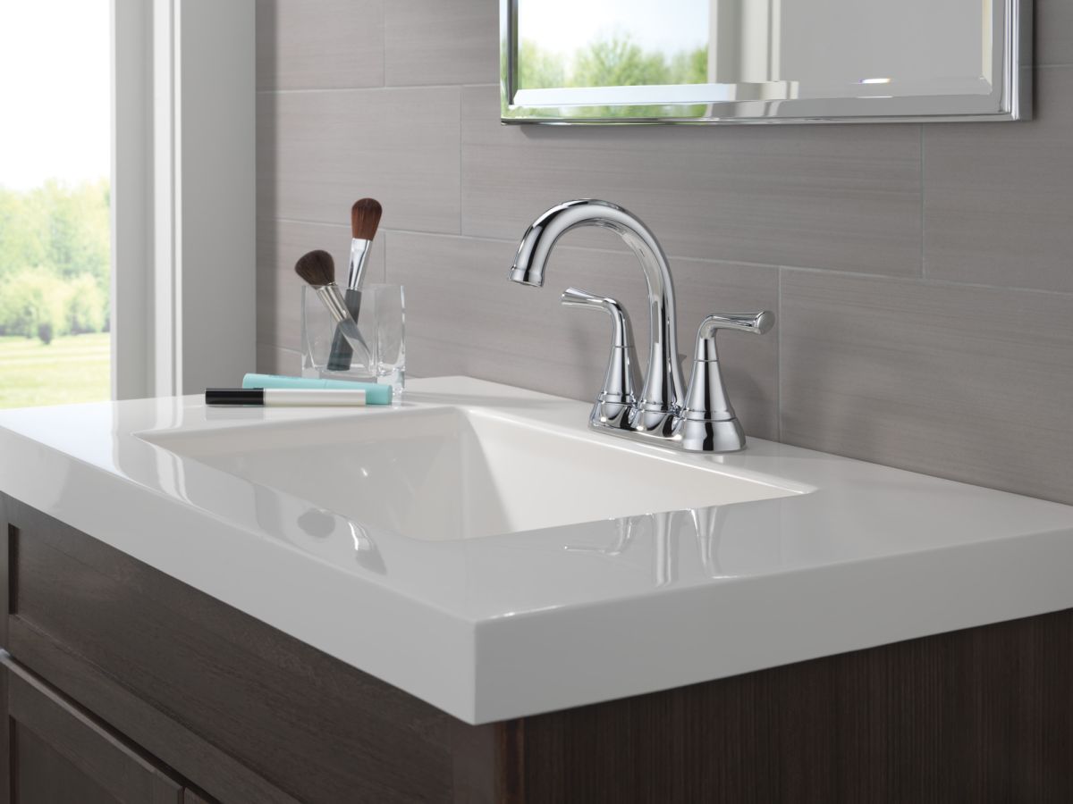 DELTA Kayra Two Handle Tract-Pack Centerset Bathroom Faucet — Chrome