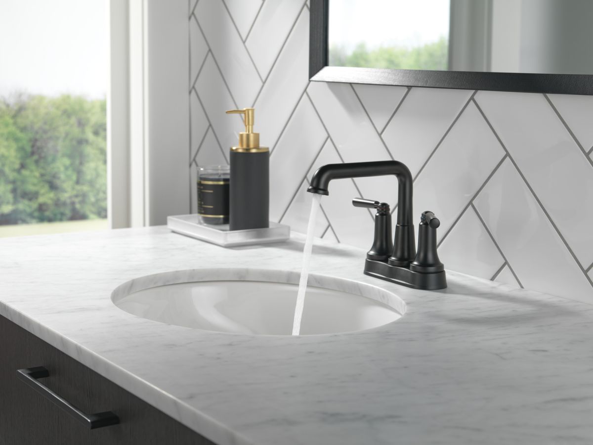 DELTA Saylor Two Handle Centerset Bathroom Faucet — Matte Black