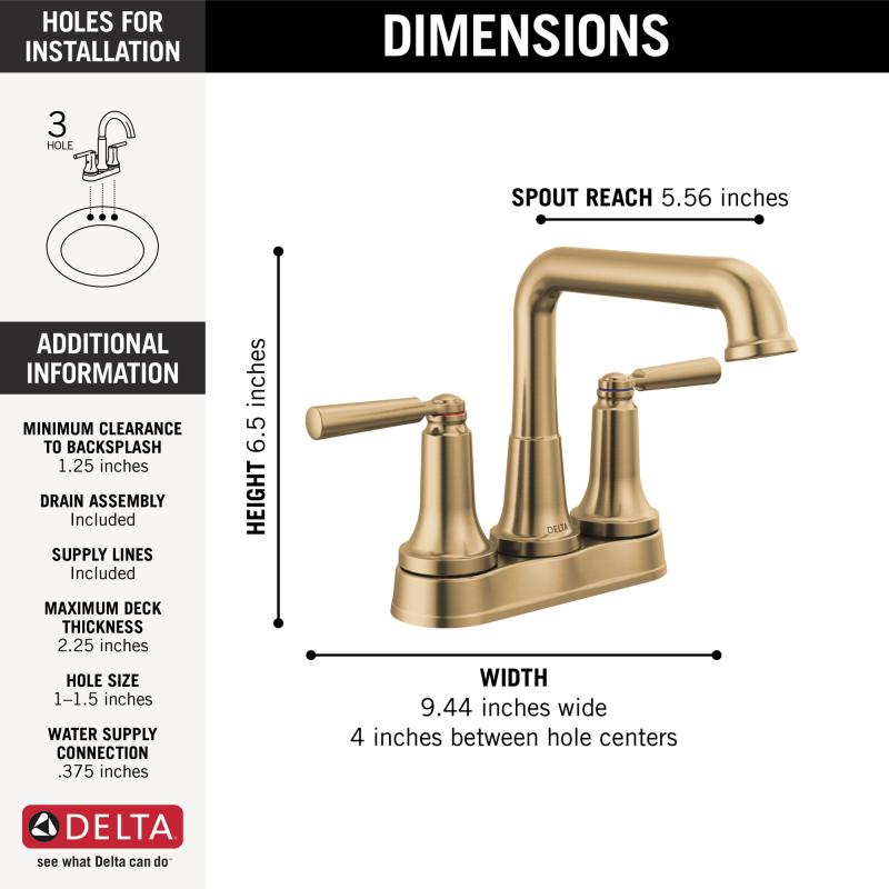 DELTA Saylor Two Handle Centerset Bathroom Faucet — Champagne Bronze