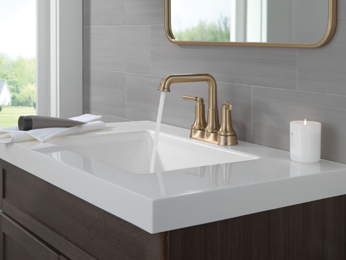 DELTA Saylor Two Handle Centerset Bathroom Faucet — Champagne Bronze