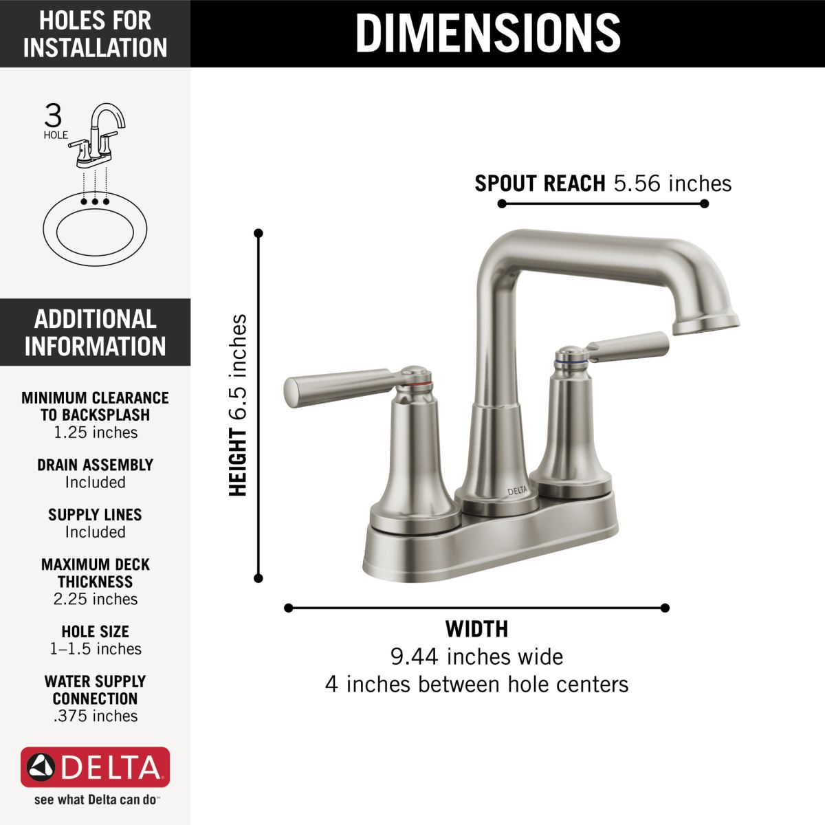 DELTA Saylor Two Handle Centerset Bathroom Faucet — Stainless