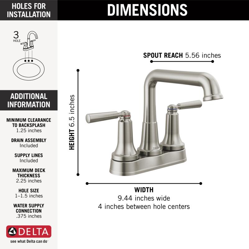 DELTA Saylor Two Handle Centerset Bathroom Faucet — Stainless