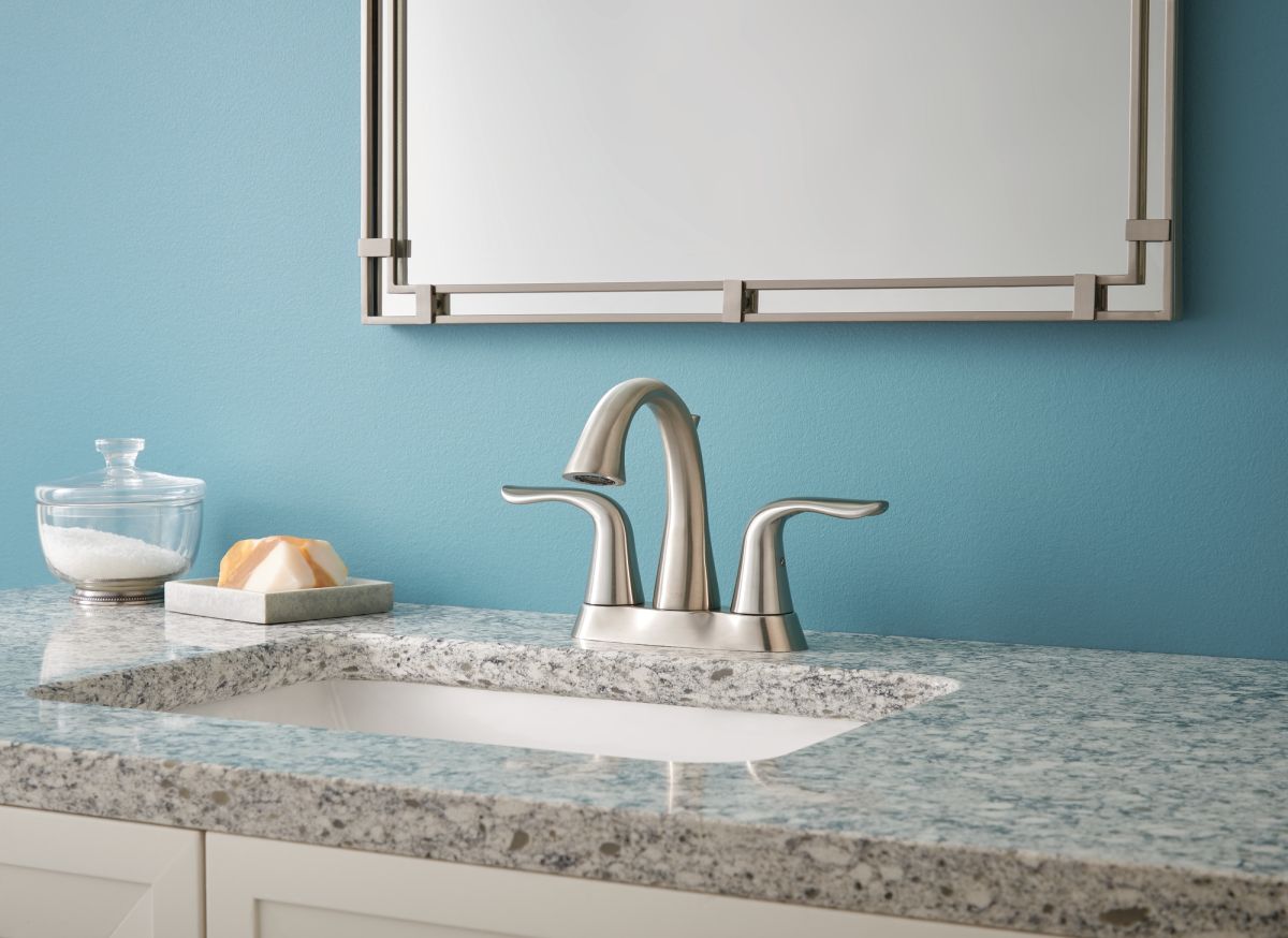 DELTA Lahara Two Handle Centerset Bathroom Faucet — Stainless