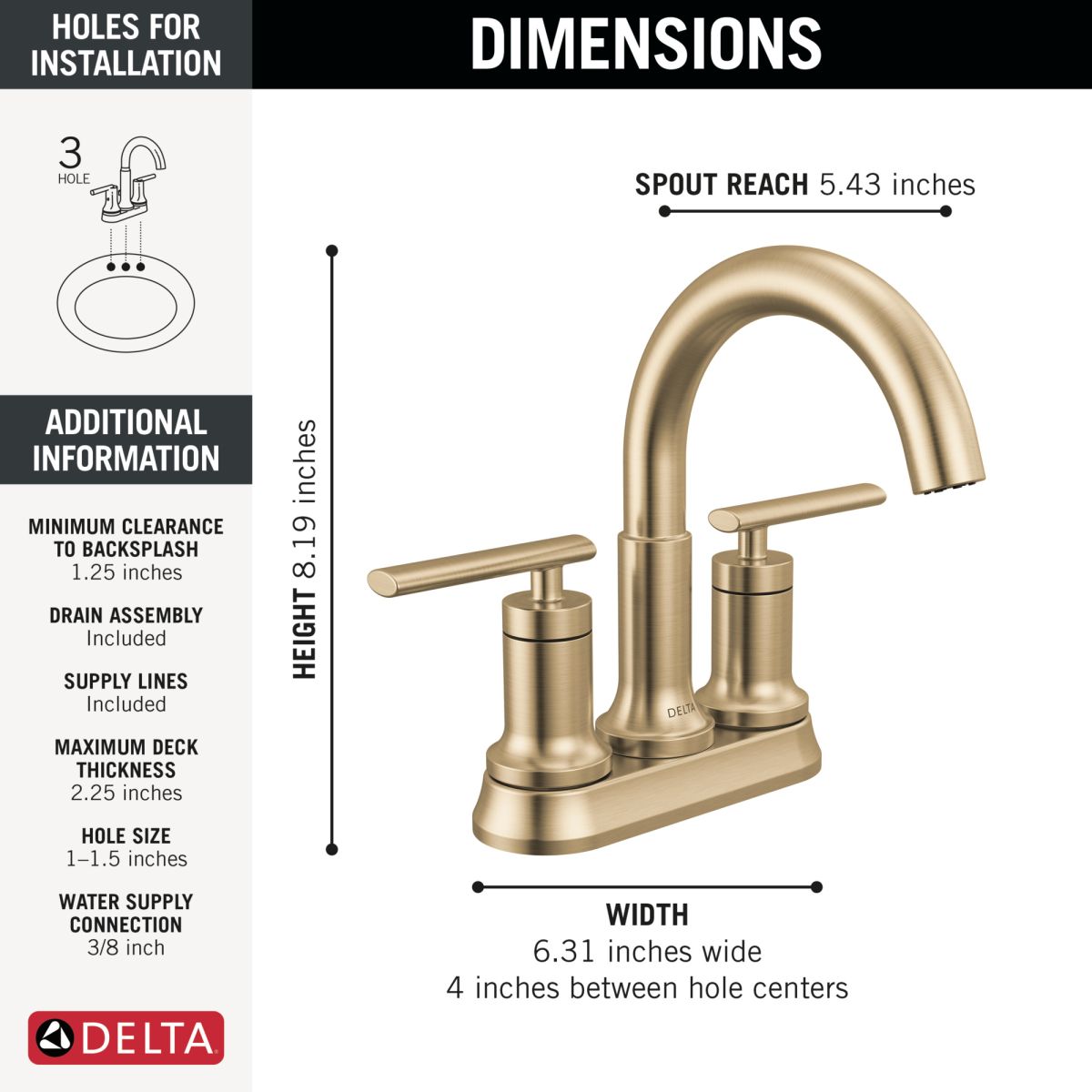 DELTA Altado  Two Handle Centerset Bathroom Faucet — Champagne Bronze