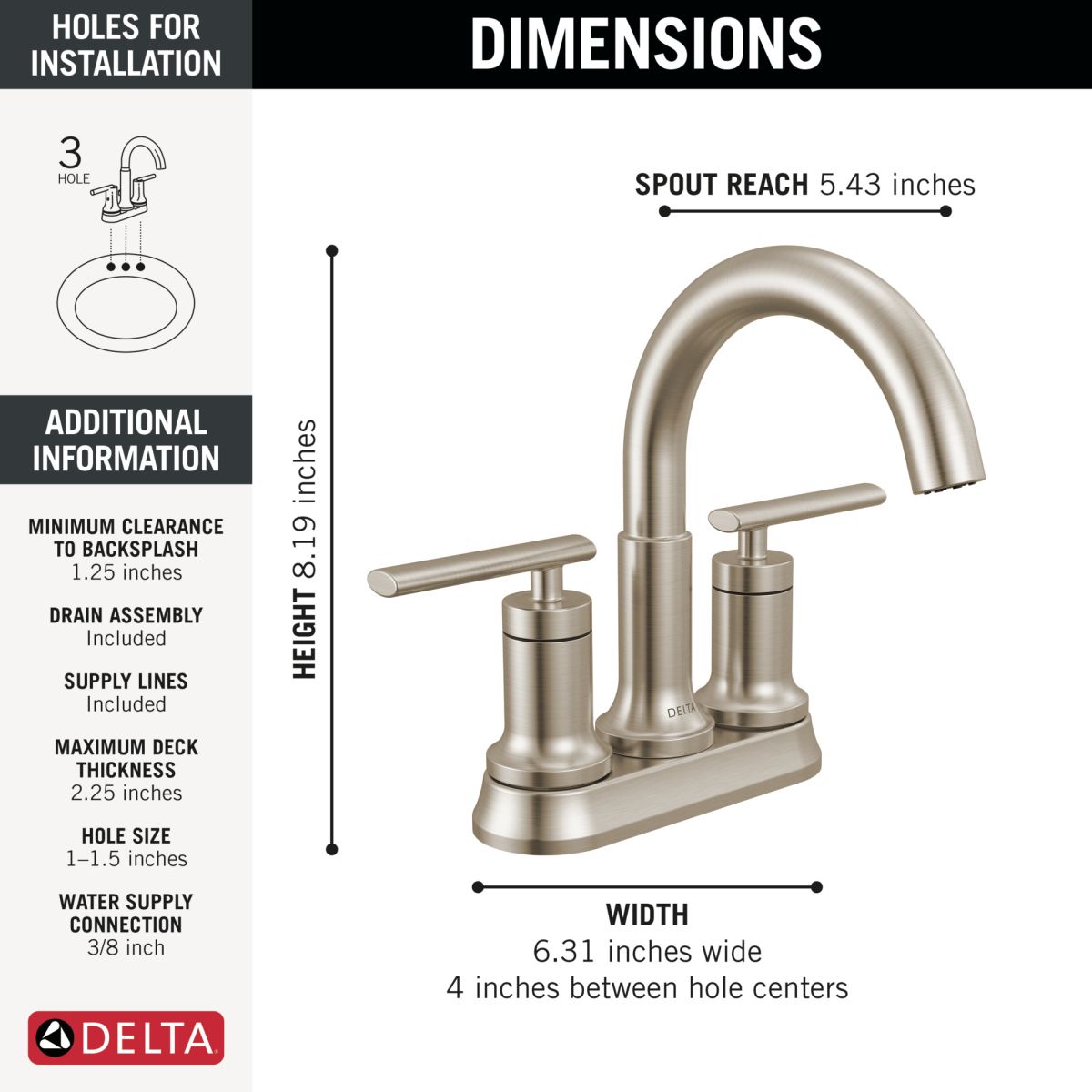 DELTA Altado Two Handle Tract-Pack Centerset Bathroom Faucet — Stainless