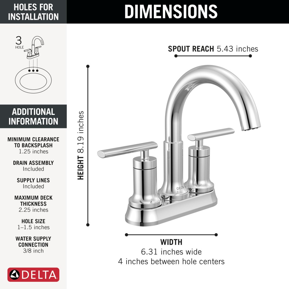 DELTA Altado Two Handle Tract-Pack Centerset Bathroom Faucet — Chrome