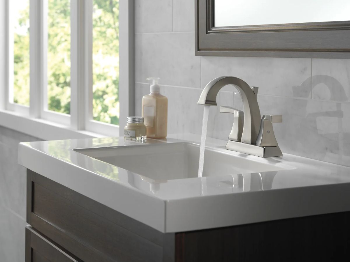 DELTA Dryden Two Handle Centerset Bathroom Faucet — Stainless