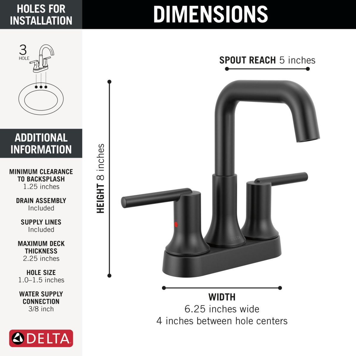 DELTA Trinsic Centerset Bathroom Faucet — Matte Black