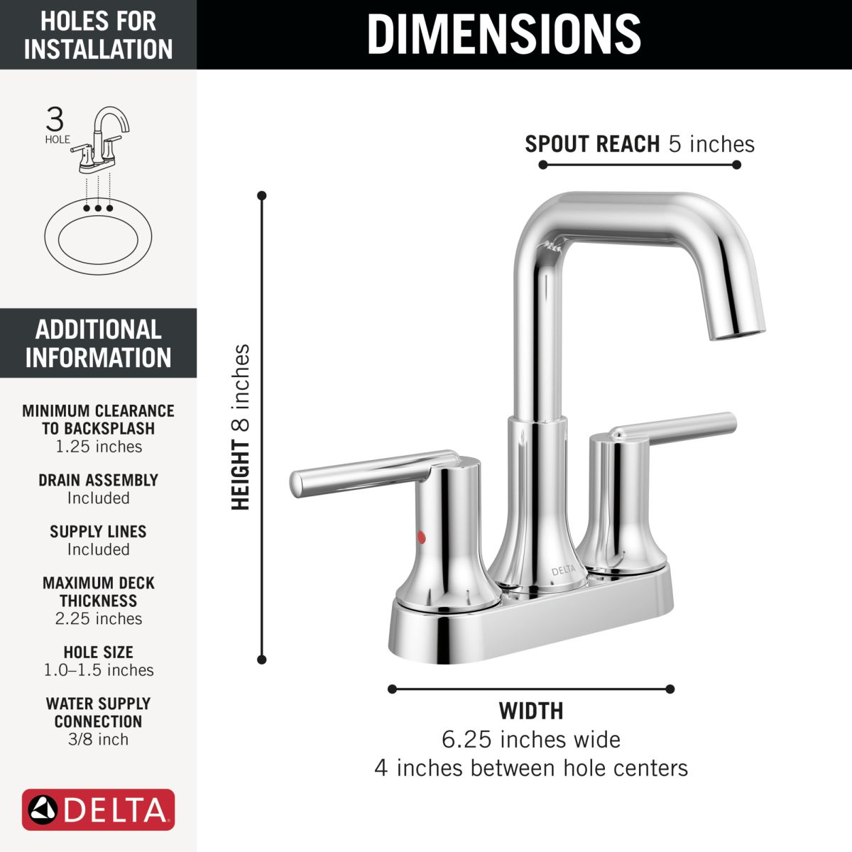 DELTA Trinsic Centerset Bathroom Faucet — Chrome