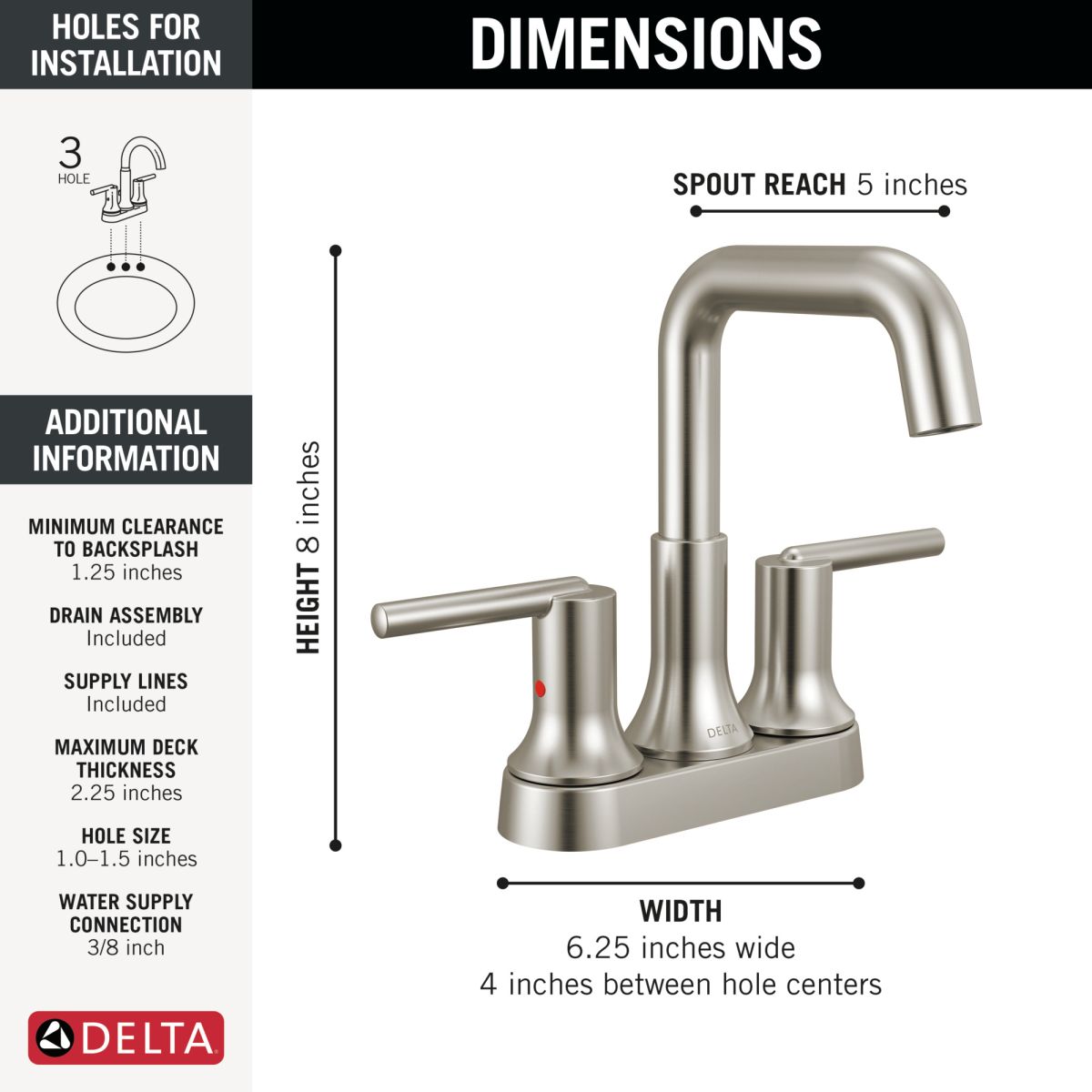 DELTA Trinsic Centerset Bathroom Faucet — Stainless