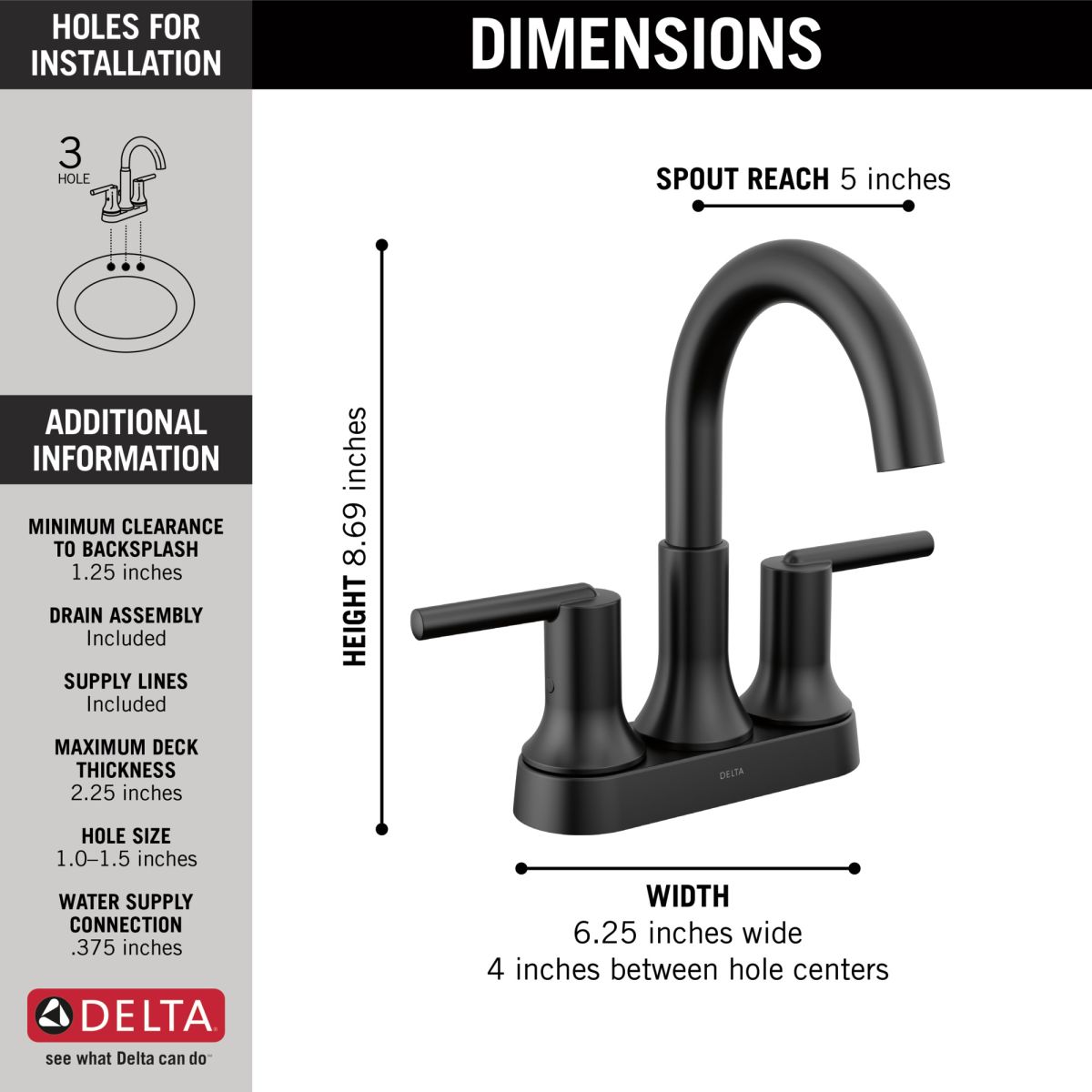 DELTA Trinsic Two Handle Centerset Bathroom Faucet — Matte Black