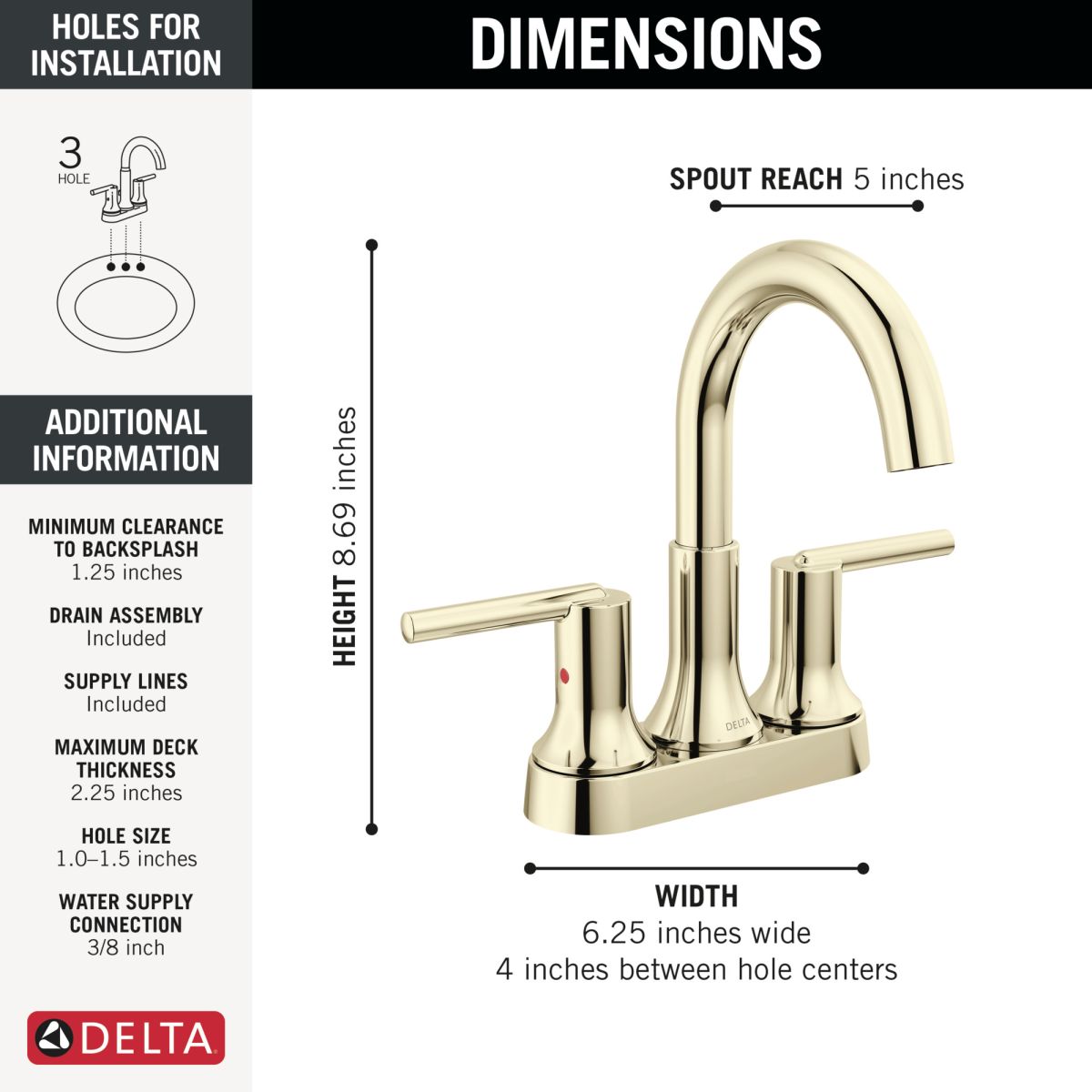 DELTA Trinsic Centerset Bathroom Faucet — Polished Nickel