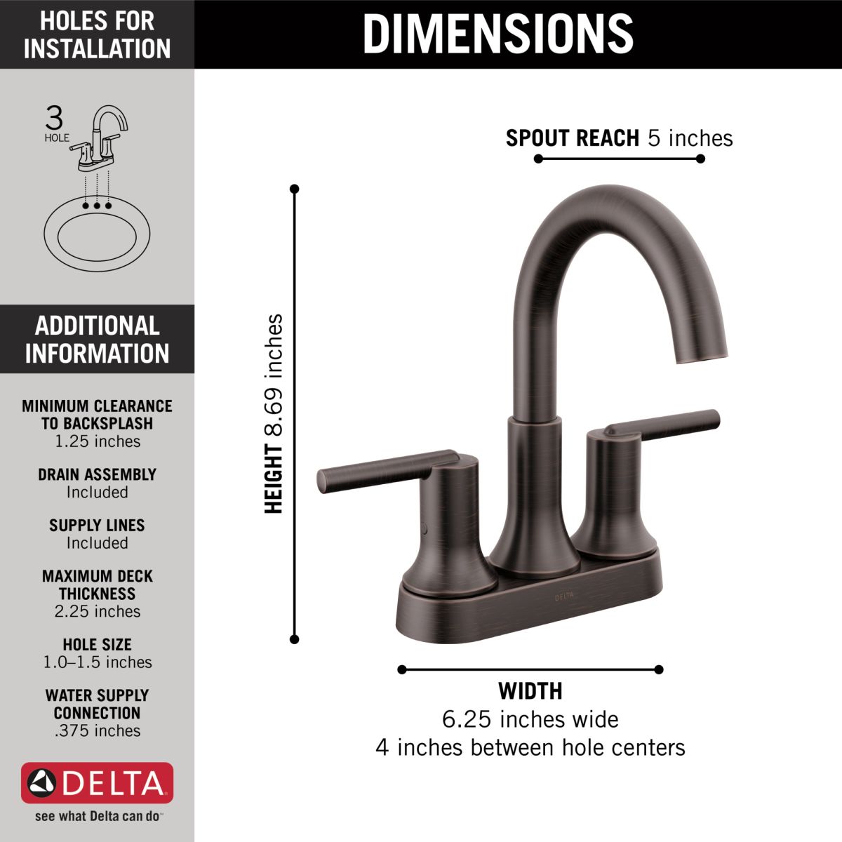 DELTA Trinsic Two Handle Centerset Bathroom Faucet — Venetian Bronze