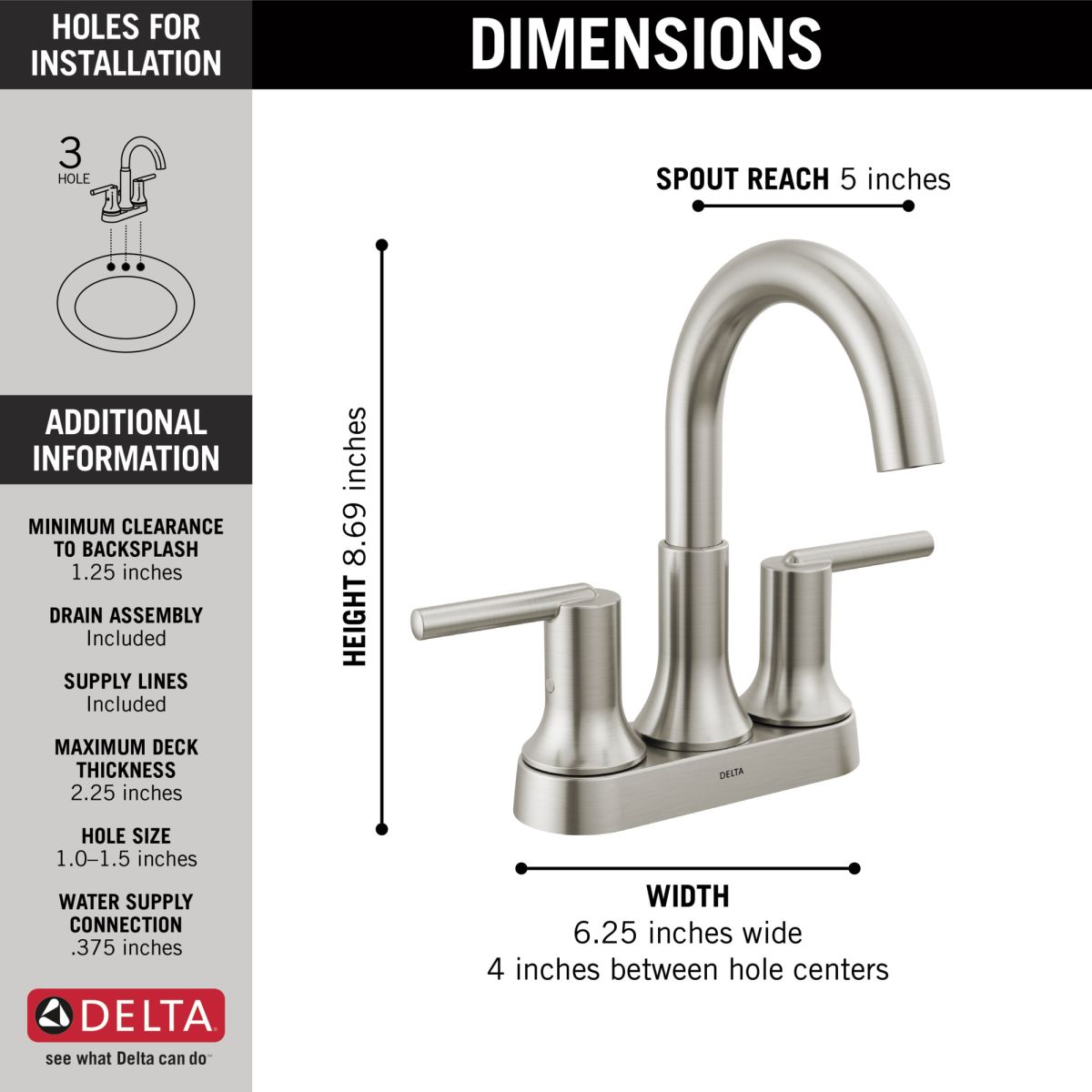 DELTA Trinsic Two Handle Centerset Bathroom Faucet — Stainless