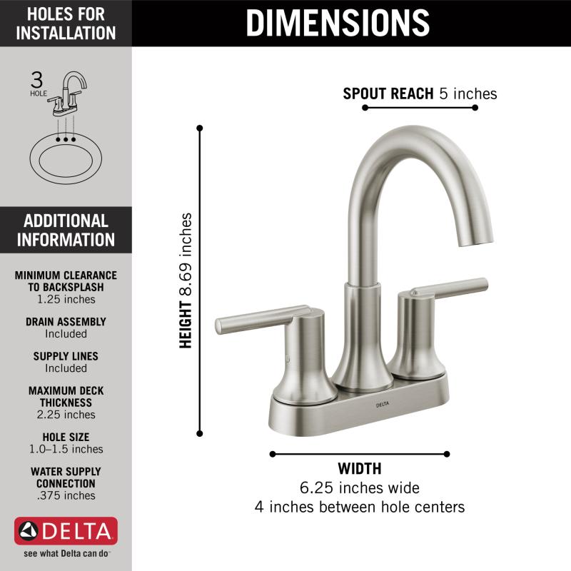 DELTA Trinsic Two Handle Centerset Bathroom Faucet — Stainless