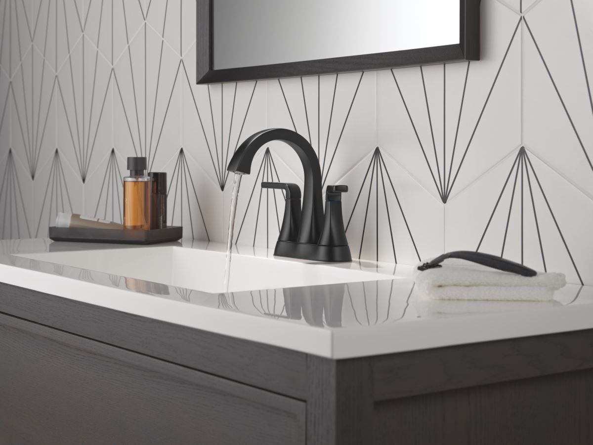 DELTA Lineax Two Handle Centerset Bathroom Faucet — Matte Black