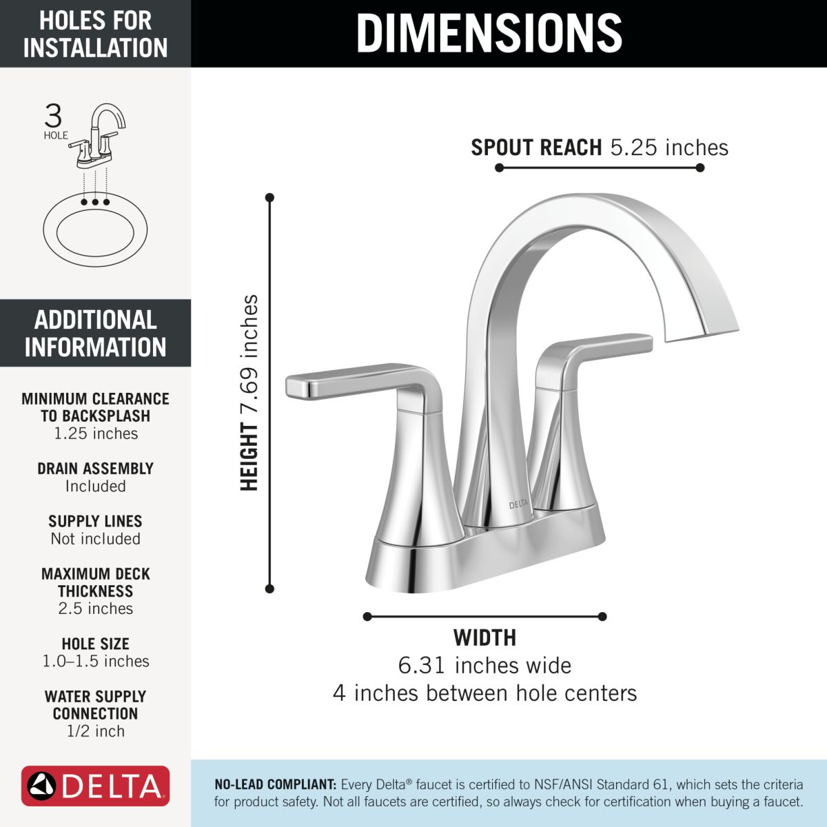 DELTA Lineax Two Handle Centerset Bathroom Faucet — Chrome