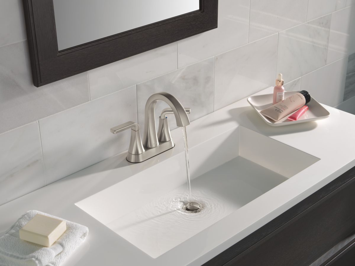 DELTA Lineax Two Handle Centerset Bathroom Faucet — Stainless