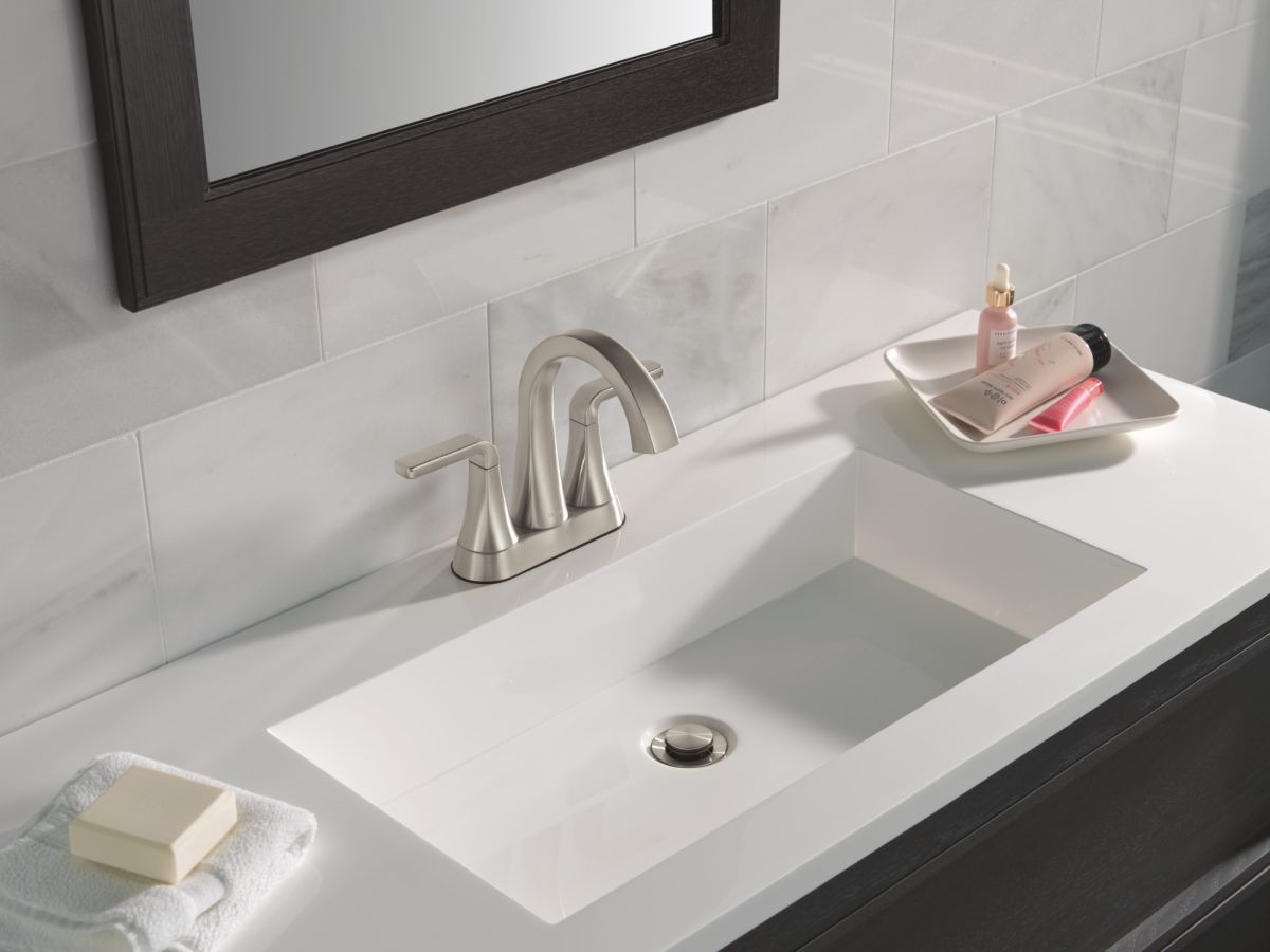 DELTA Lineax Two Handle Centerset Bathroom Faucet — Stainless
