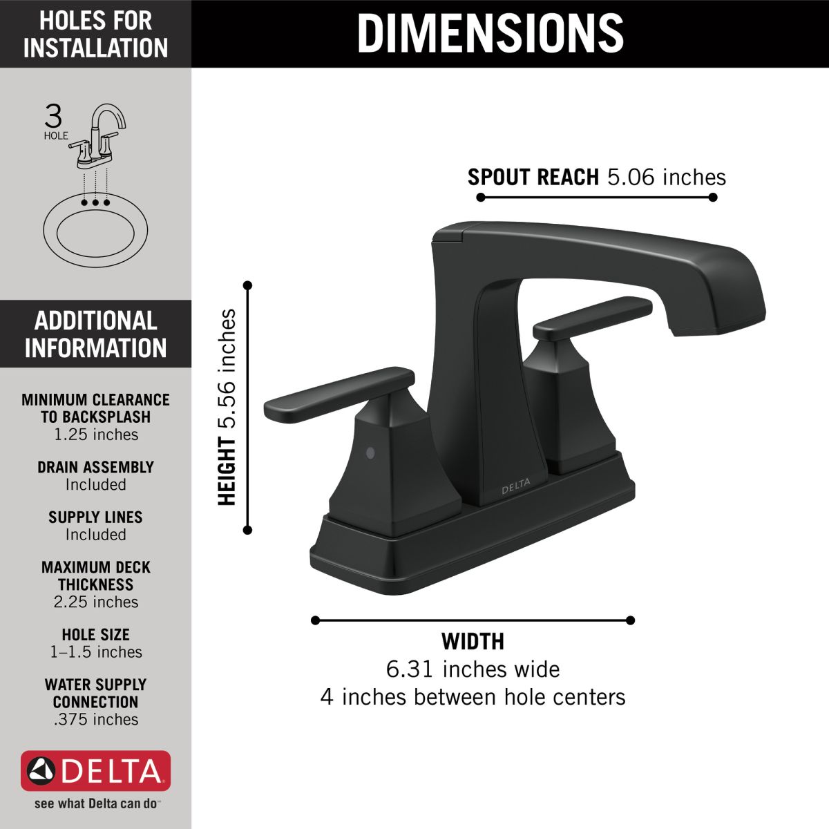 DELTA Ashlyn Two Handle Tract-Pack Centerset Lavatory Faucet — Matte Black