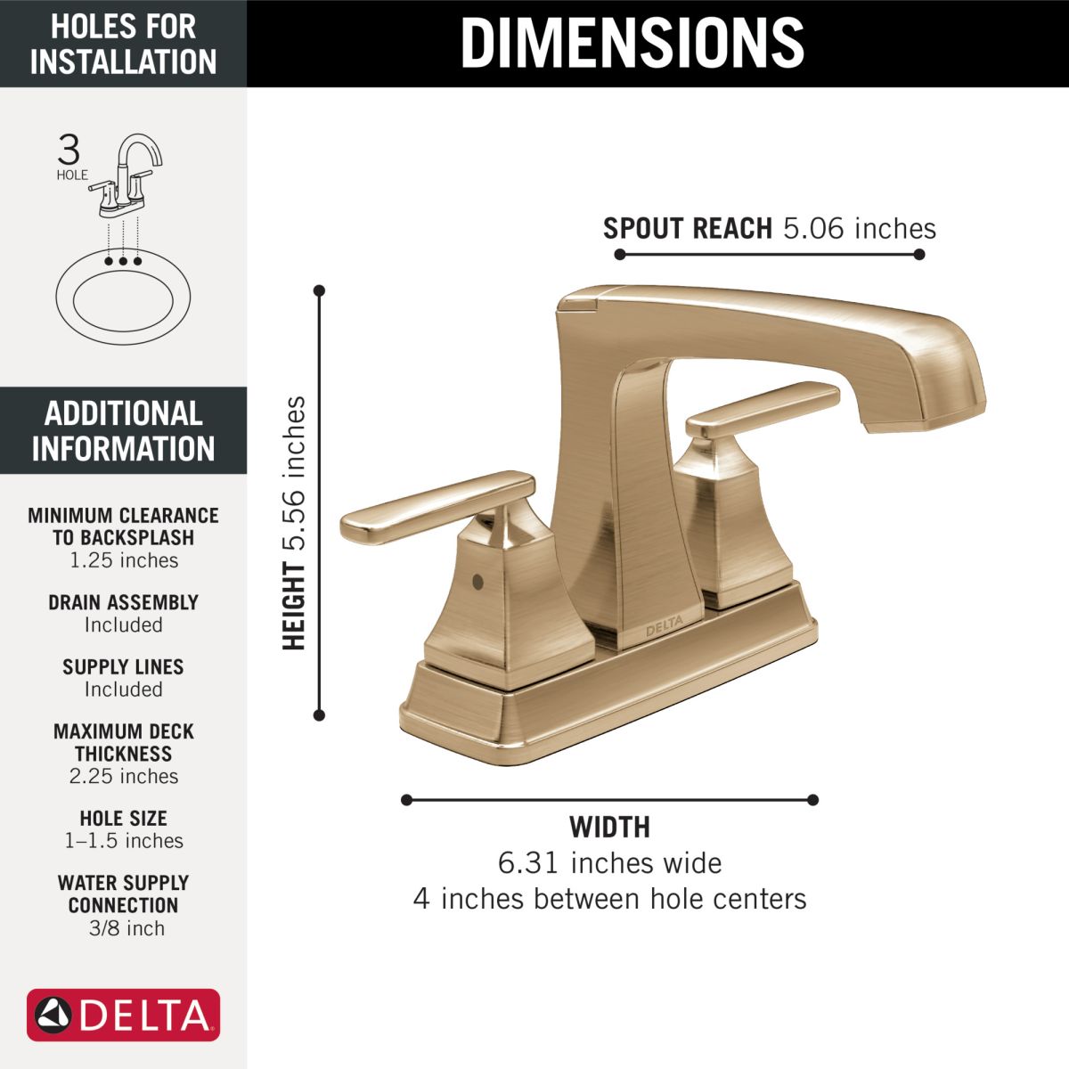 DELTA Ashlyn Two Handle Centerset Bathroom Faucet — Champagne Bronze