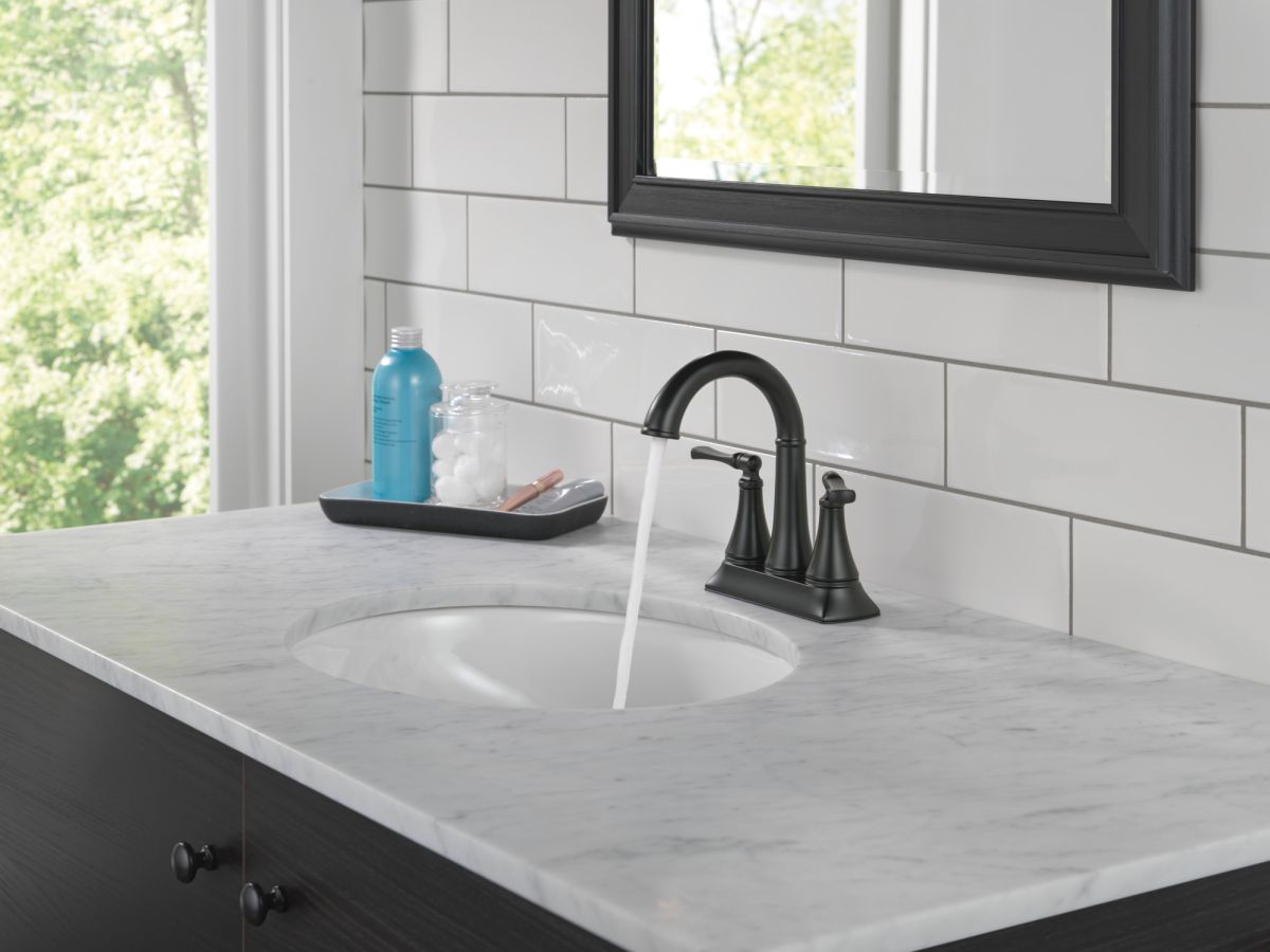 DELTA Archdale Two Handle Centerset Bathroom Faucet — Matte Black