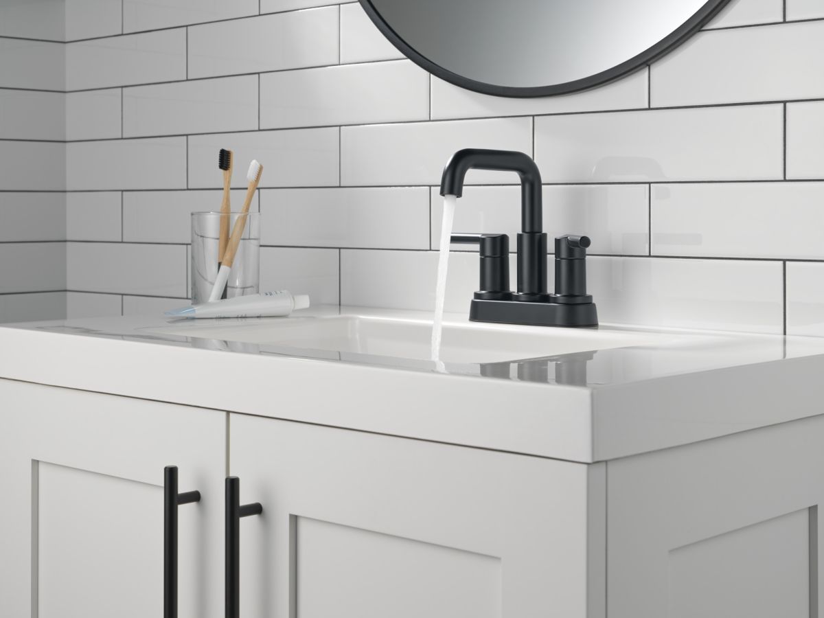 DELTA Nicoli Two Handle Centerset Bathroom Faucet — Matte Black
