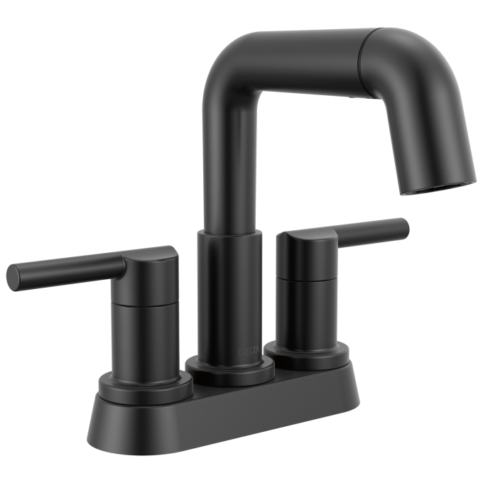 DELTA Nicoli Two Handle Centerset Pull-Down Bathroom Faucet — Matte Black