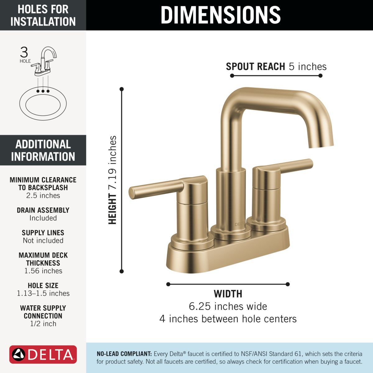 DELTA Nicoli Two Handle Centerset Bathroom Faucet — Champagne Bronze